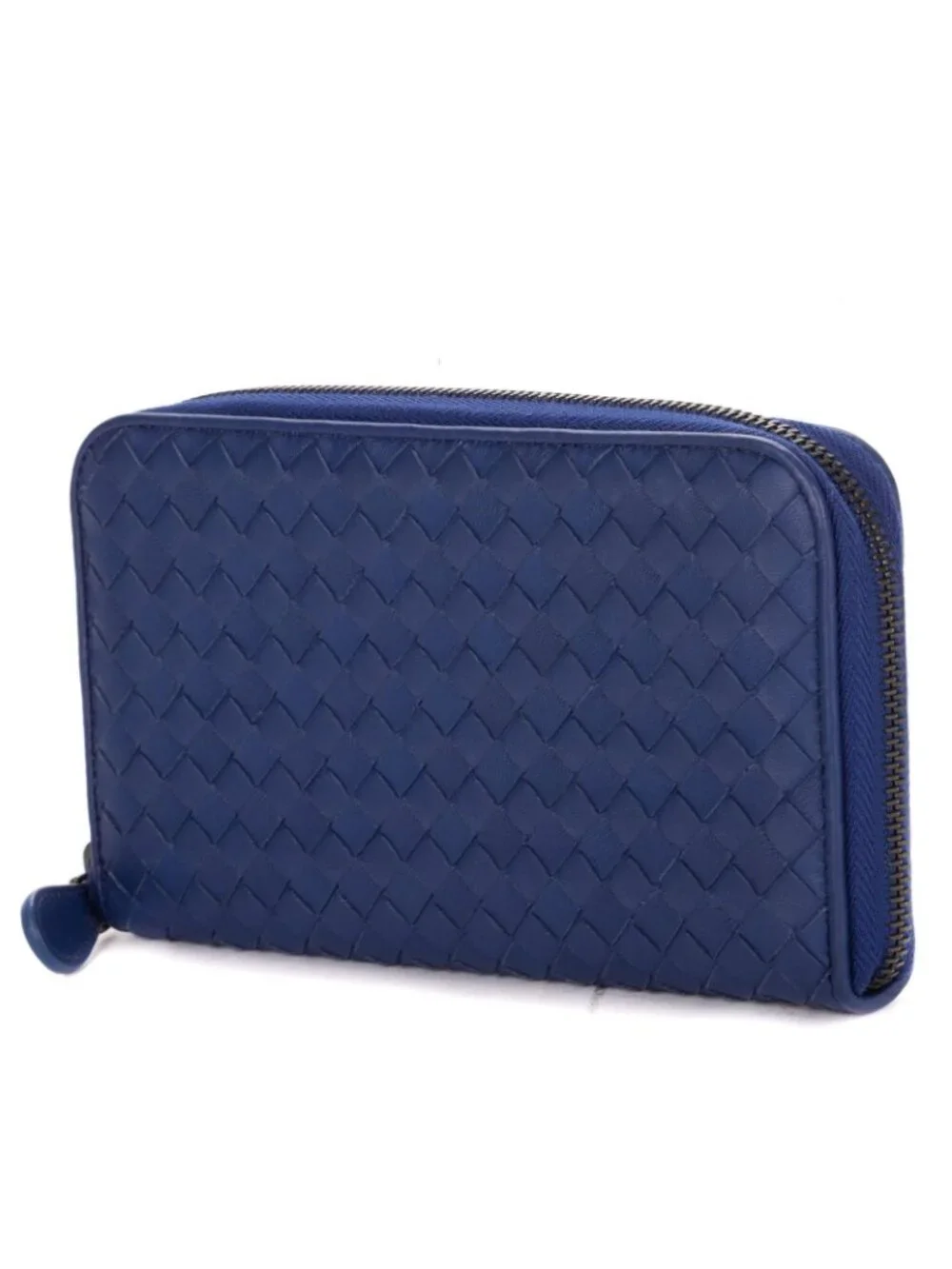 Bottega Veneta Zip Around Wallet Navy Intrecciato Calfskin Leathera